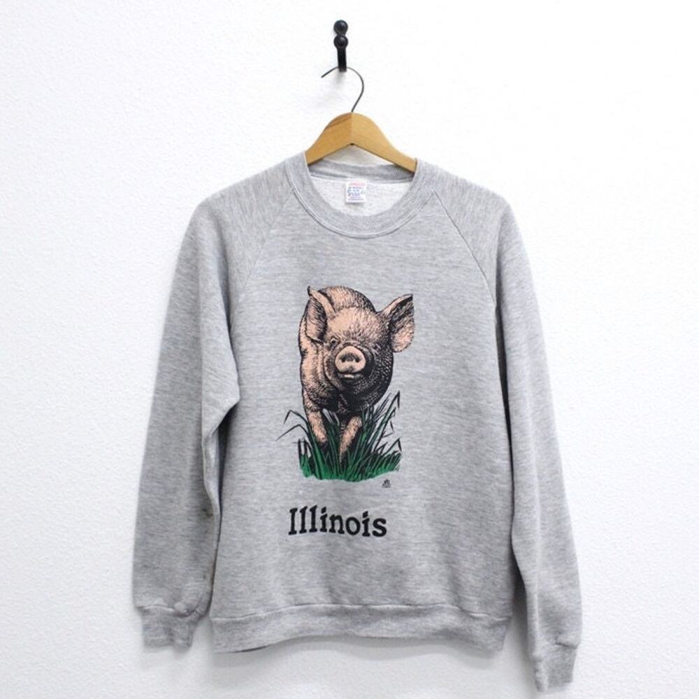 Vintage 80s Illinois Pig Gray Graphic Sweatshirt Mens XL